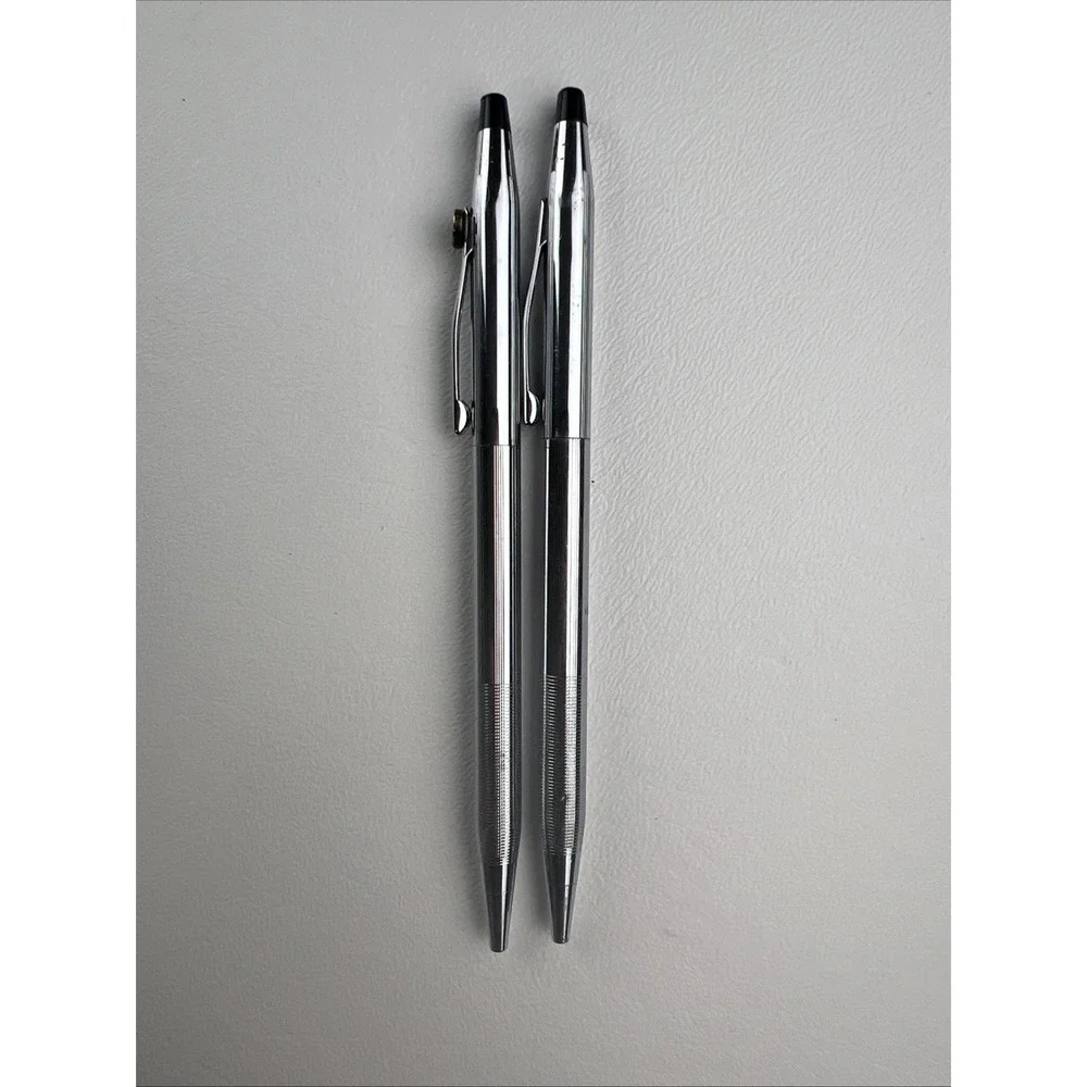 Vintage Cross Chrome Ballpoint Pen and Mechanical Pencil Set Made in USA Emblem